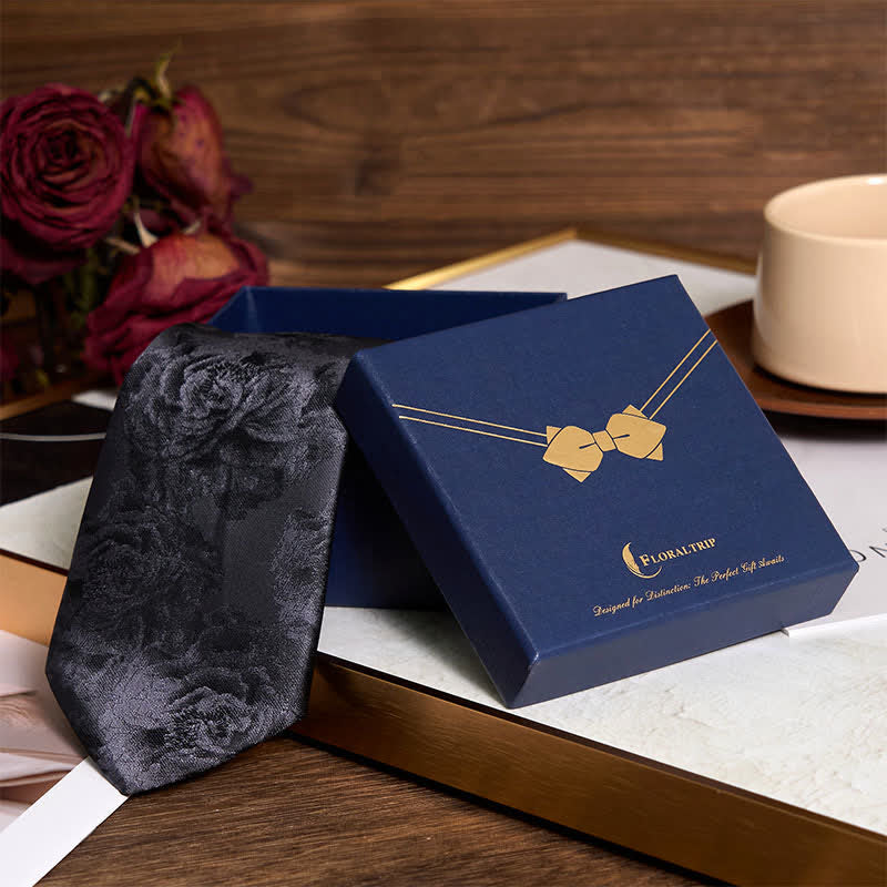 Pochette de costume classique à motif pivoine noire pour homme