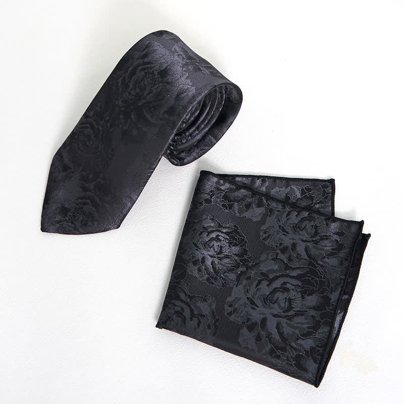 Pochette de costume classique à motif pivoine noire pour homme