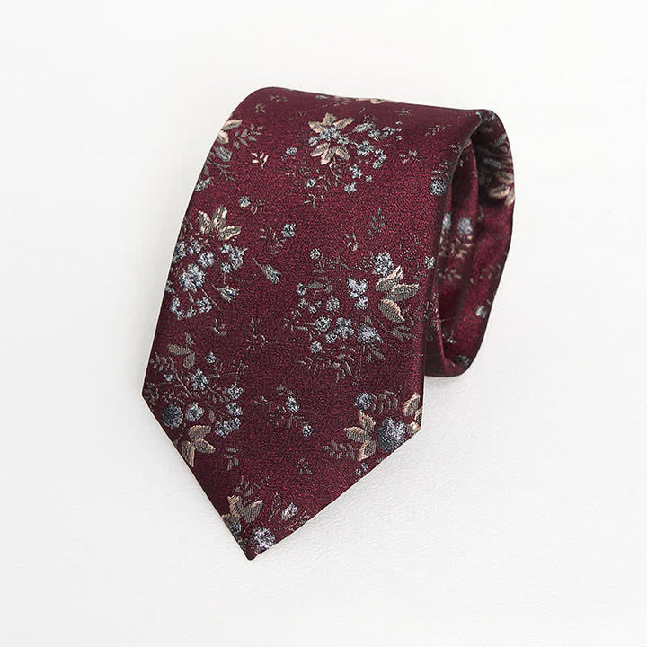 Cravate vintage à motif floral rouge foncé et bleu pour homme