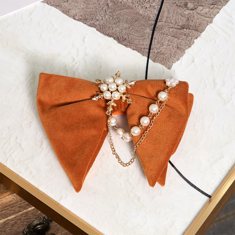 Pochette de costume en velours avec nœud papillon et chaîne de perles pour homme