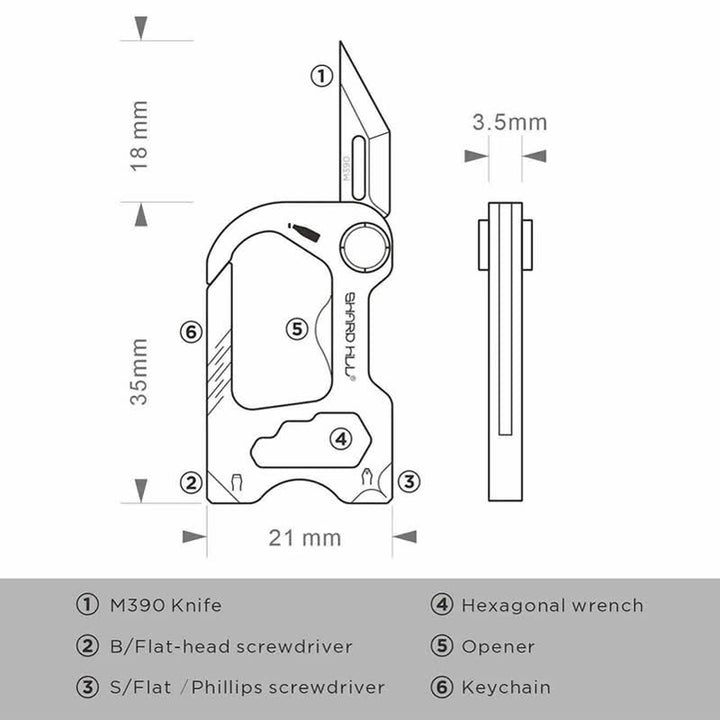 Mini couteau pliant multifonctionnel 6 en 1 avec porte-clés