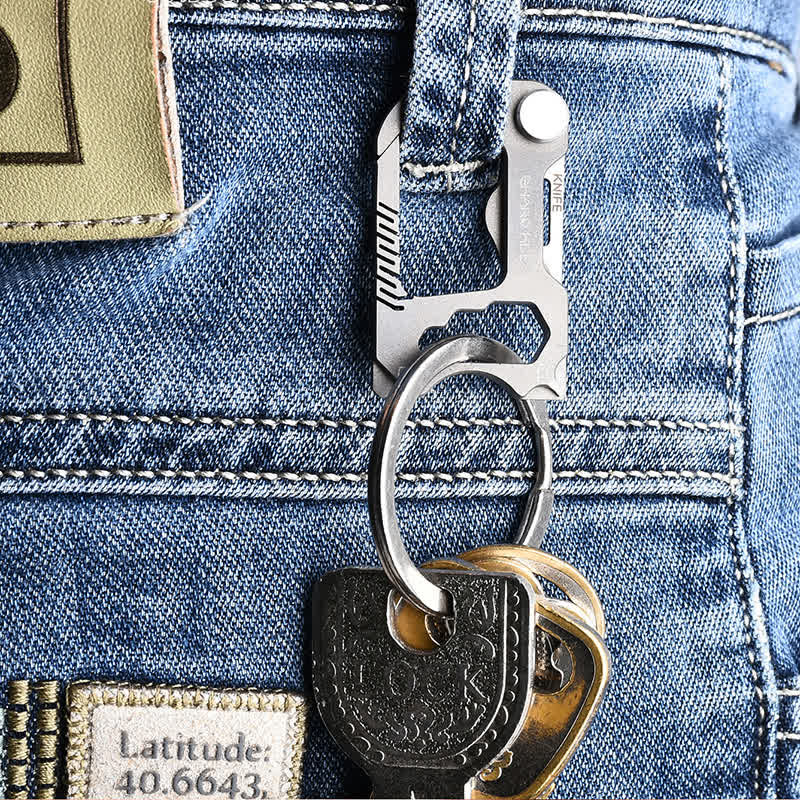 Mini couteau pliant multifonctionnel 6 en 1 avec porte-clés