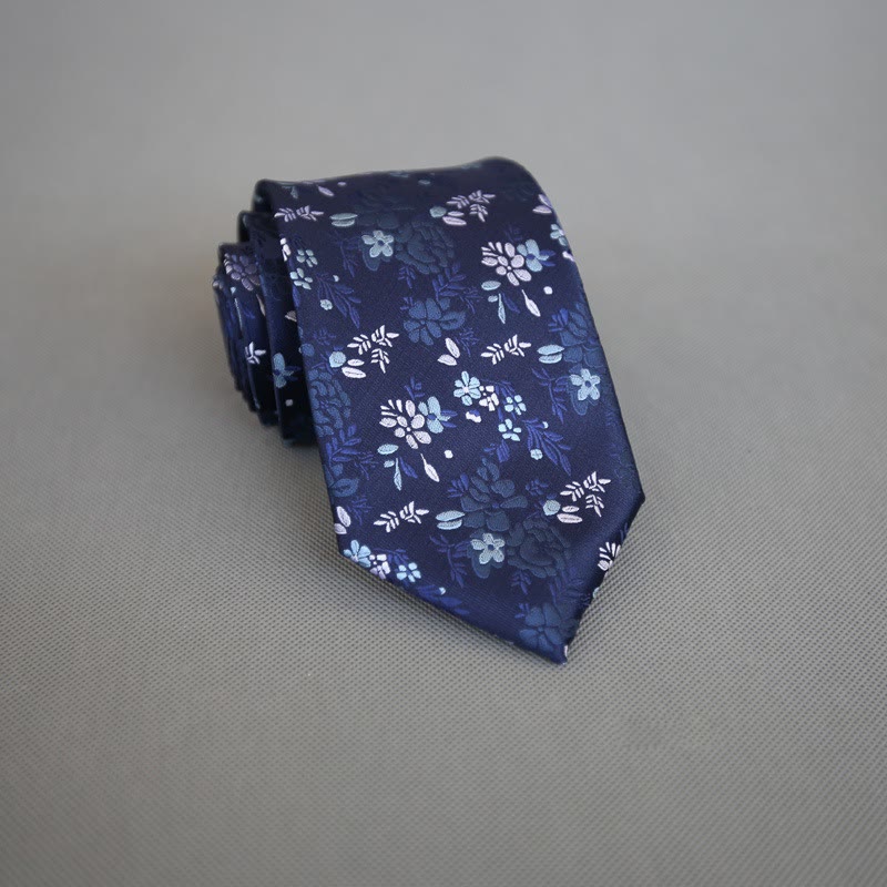 Cravate en polyester à fleurs colorées sur fond sombre pour homme