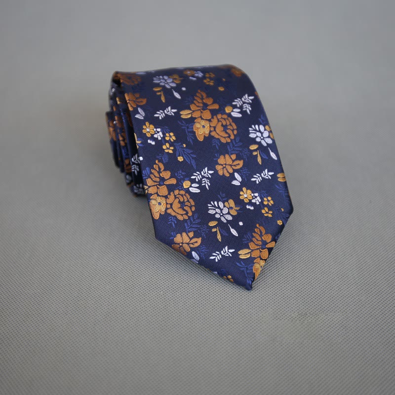 Cravate en polyester à fleurs colorées sur fond sombre pour homme