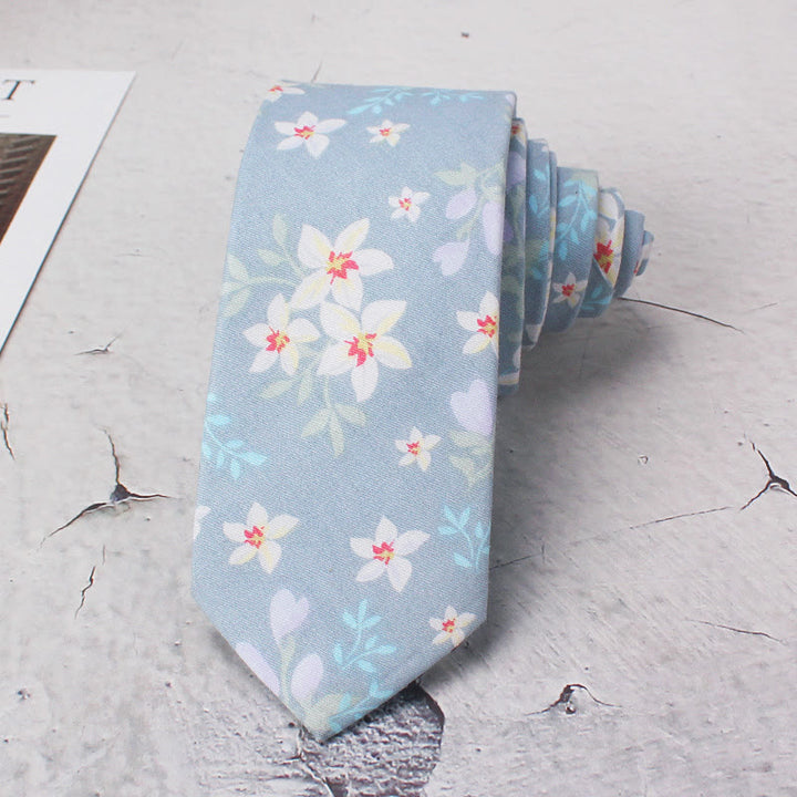 Cravate homme en polyester à fleurs bleu clair