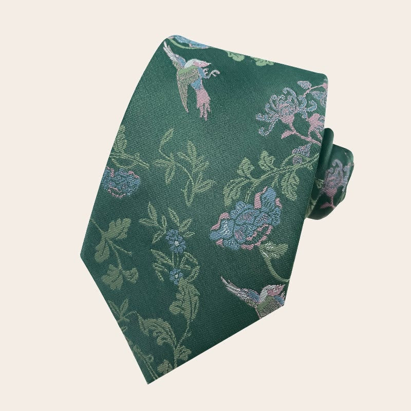 Cravate en polyester à motif floral pour homme, style vacances - Vert foncé - image 1