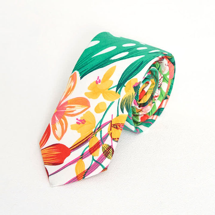 Cravate fine en coton imprimé floral pour homme