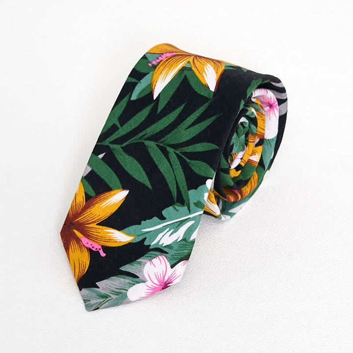 Cravate fine en coton imprimé floral pour homme