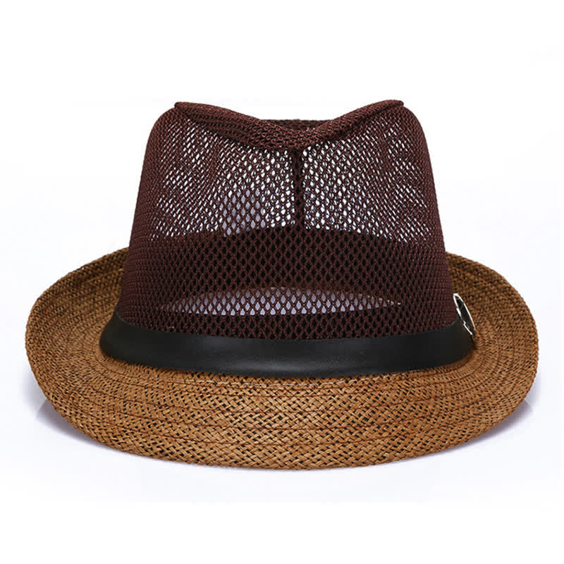 Chapeau Fedora en paille Panama simple et ajouré pour homme