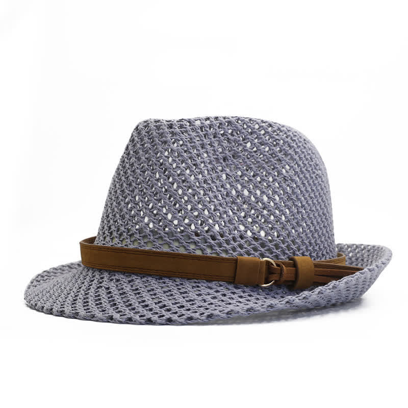 Chapeau Fedora en paille ajouré tissé à la main pour homme