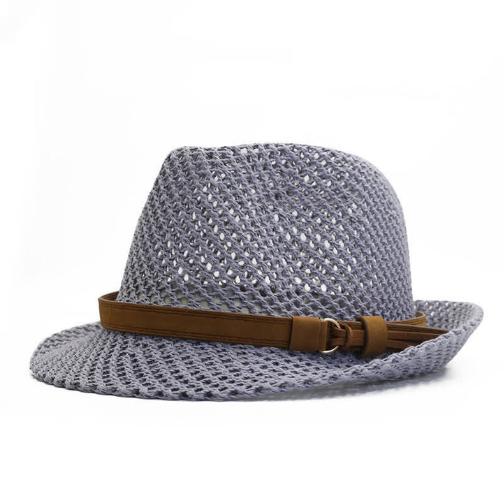 Chapeau Fedora en paille ajouré tissé à la main pour homme