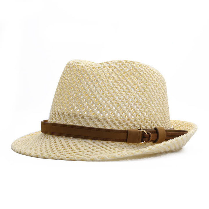 Chapeau Fedora en paille ajouré tissé à la main pour homme