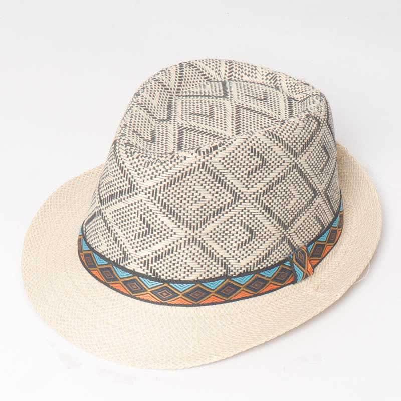 Chapeau Fedora d'été tressé style streetwear ethnique pour homme