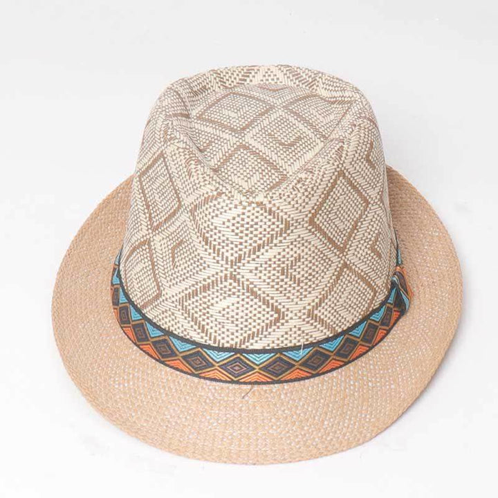 Chapeau Fedora d'été tressé style streetwear ethnique pour homme