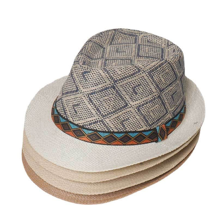 Chapeau Fedora d'été tressé style streetwear ethnique pour homme