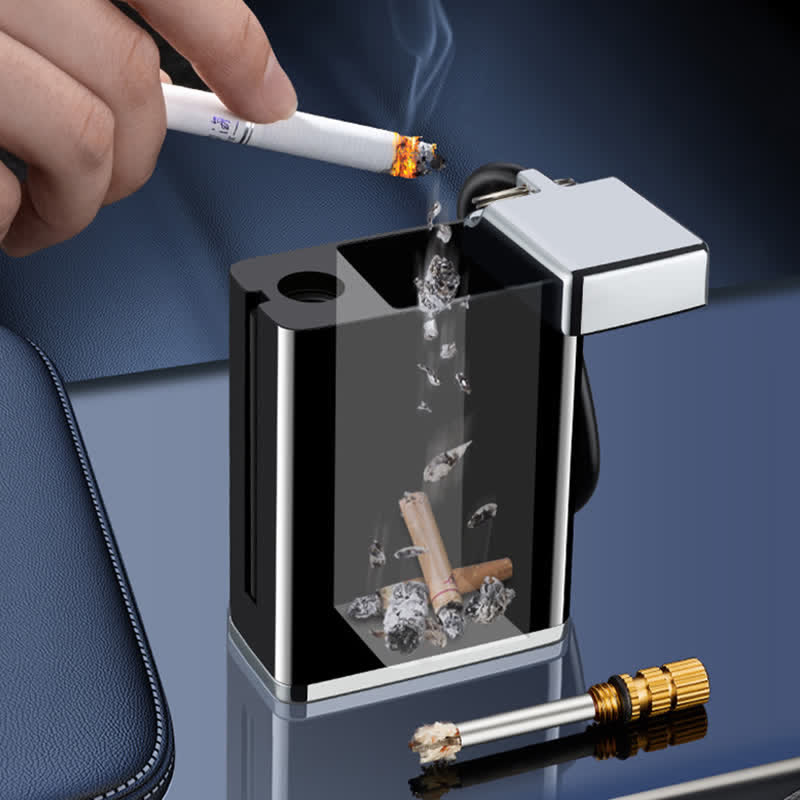 Mini cendrier rectangulaire portable 2 en 1, briquet à kérosène et allumette