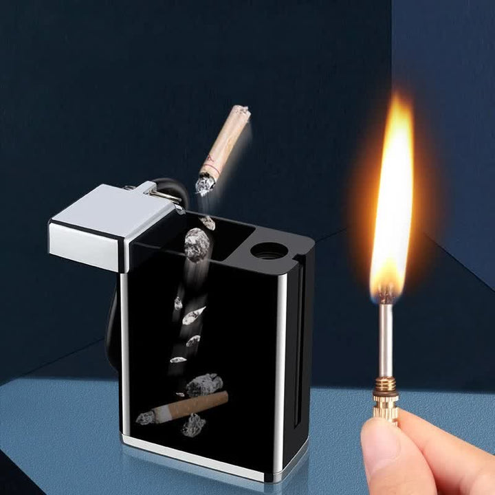 Mini cendrier rectangulaire portable 2 en 1, briquet à kérosène et allumette