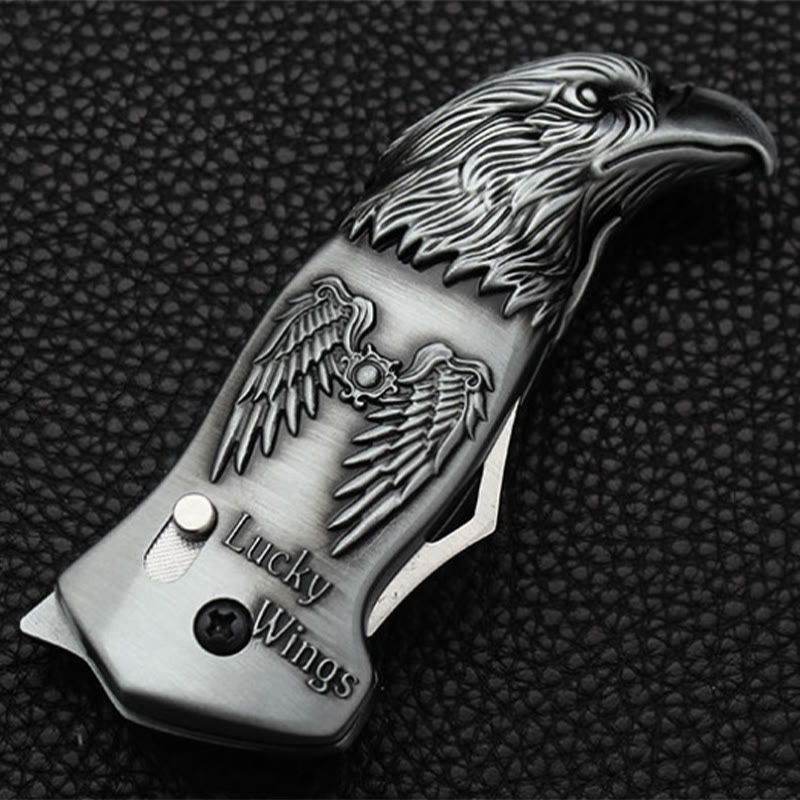 Briquet à butane rechargeable avec couteau pliable en métal et tête d'aigle