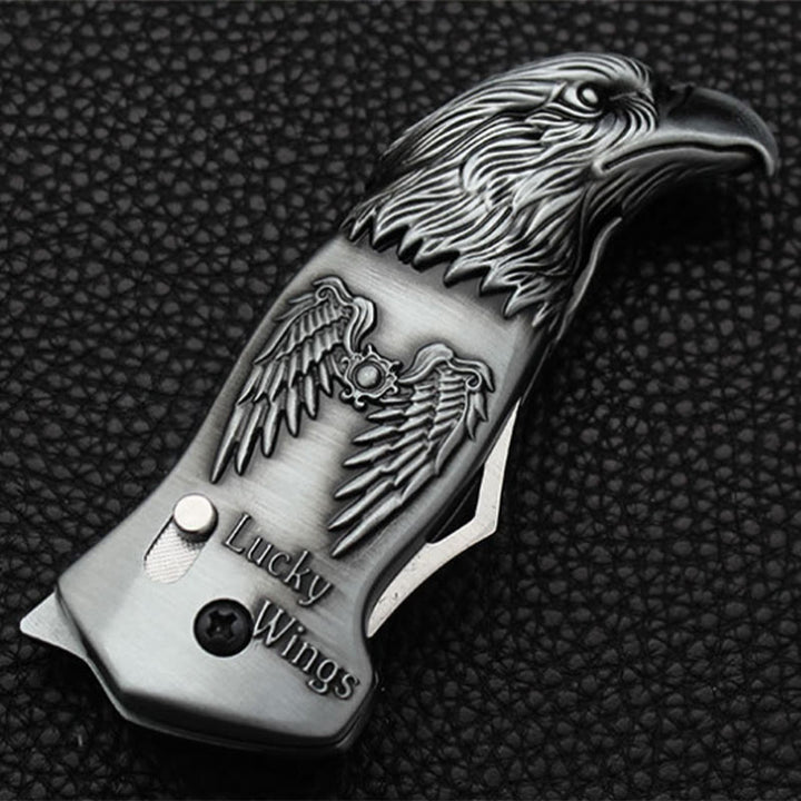 Briquet à butane rechargeable avec couteau pliable en métal et tête d'aigle