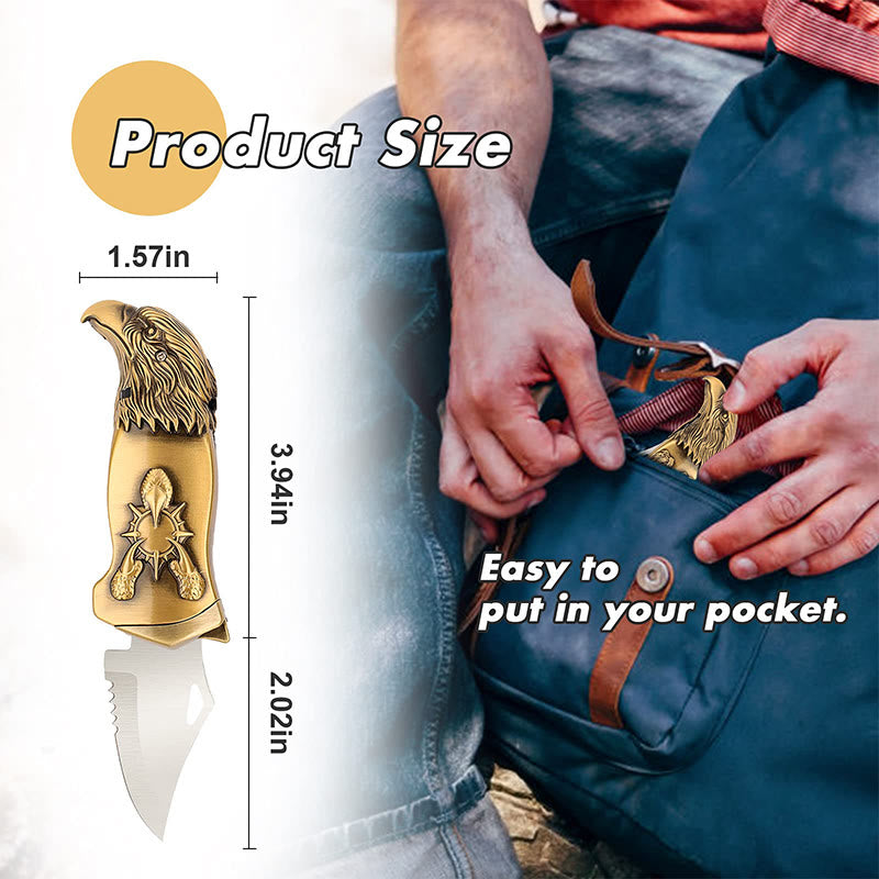 Briquet à butane rechargeable avec couteau pliable en métal et tête d'aigle