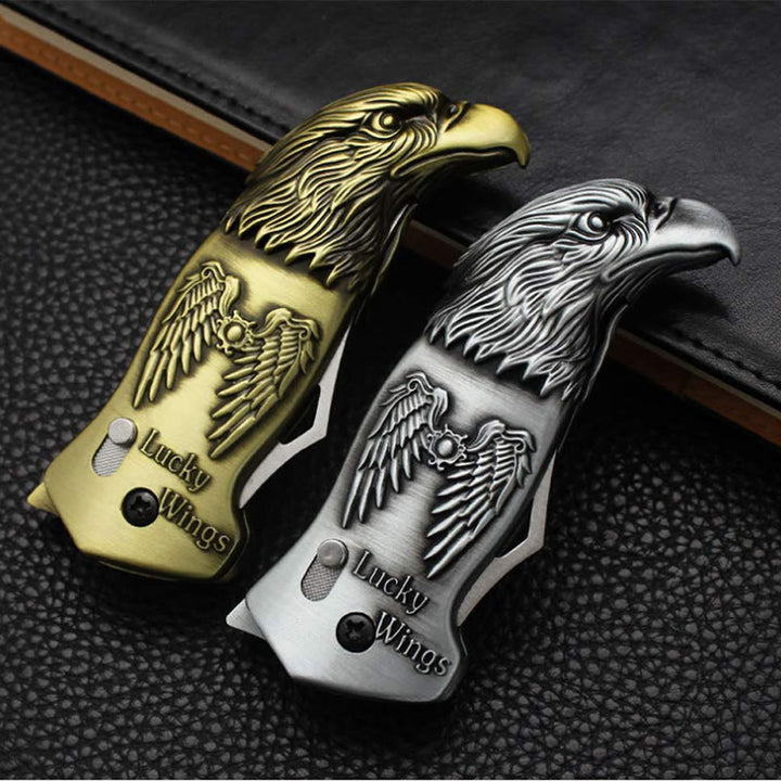 Briquet à butane rechargeable avec couteau pliable en métal et tête d'aigle
