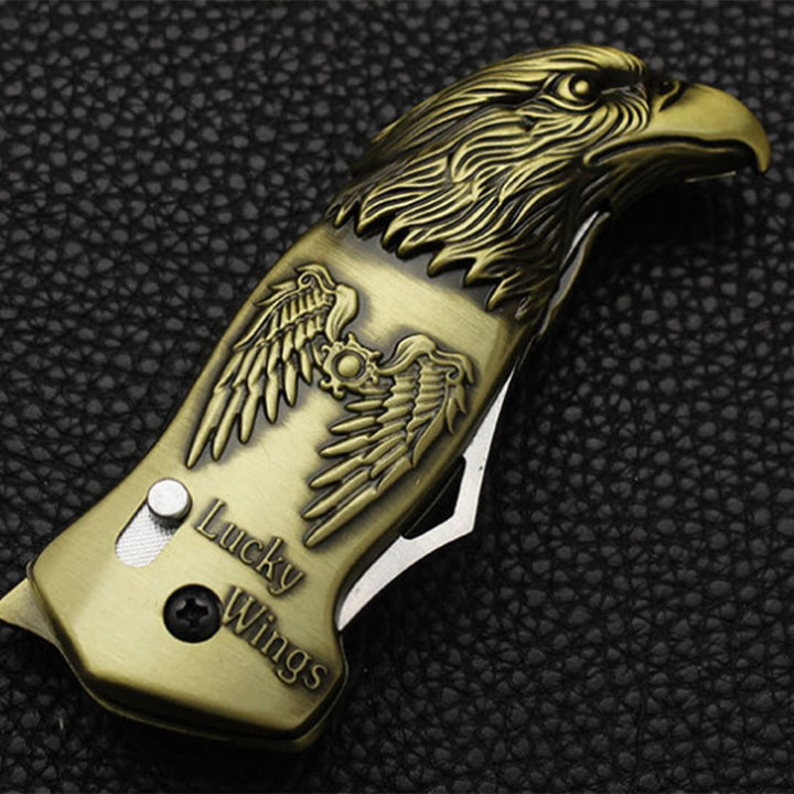 Briquet à butane rechargeable avec couteau pliable en métal et tête d'aigle