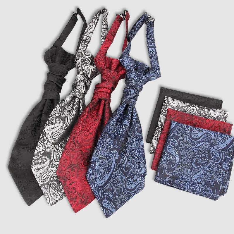 Lot de 2 cravates pour homme pré-nouées à motif cachemire et nœud froissé, avec pochette assortie. - image 1