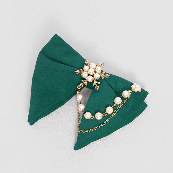 Pochette de costume en velours avec nœud papillon et chaîne de perles pour homme