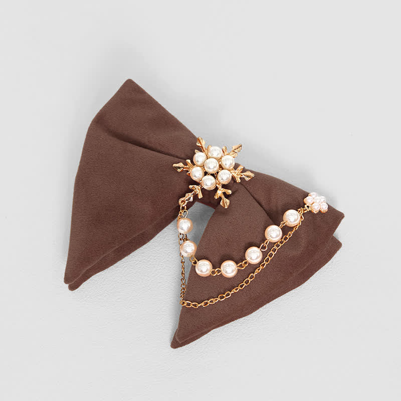Pochette de costume en velours avec nœud papillon et chaîne de perles pour homme