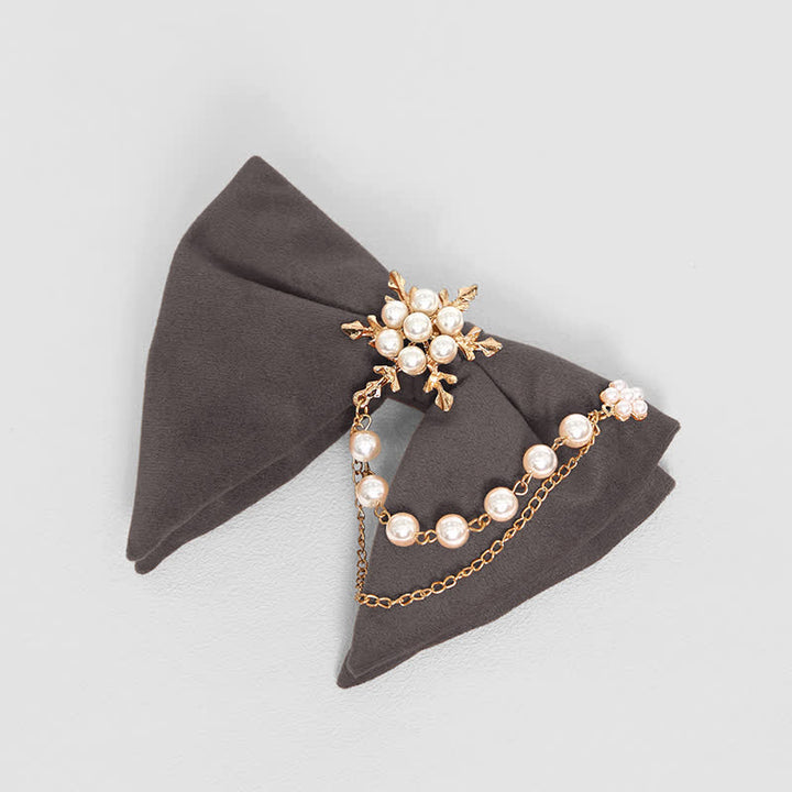 Pochette de costume en velours avec nœud papillon et chaîne de perles pour homme