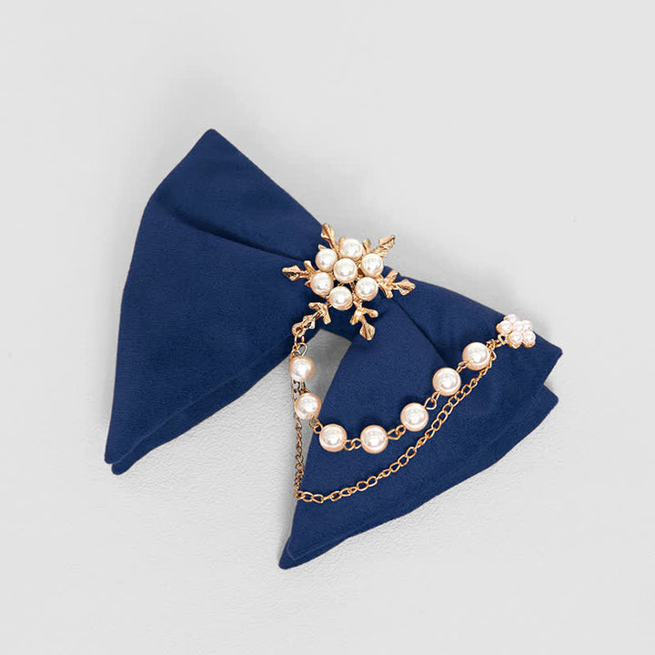 Pochette de costume en velours avec nœud papillon et chaîne de perles pour homme