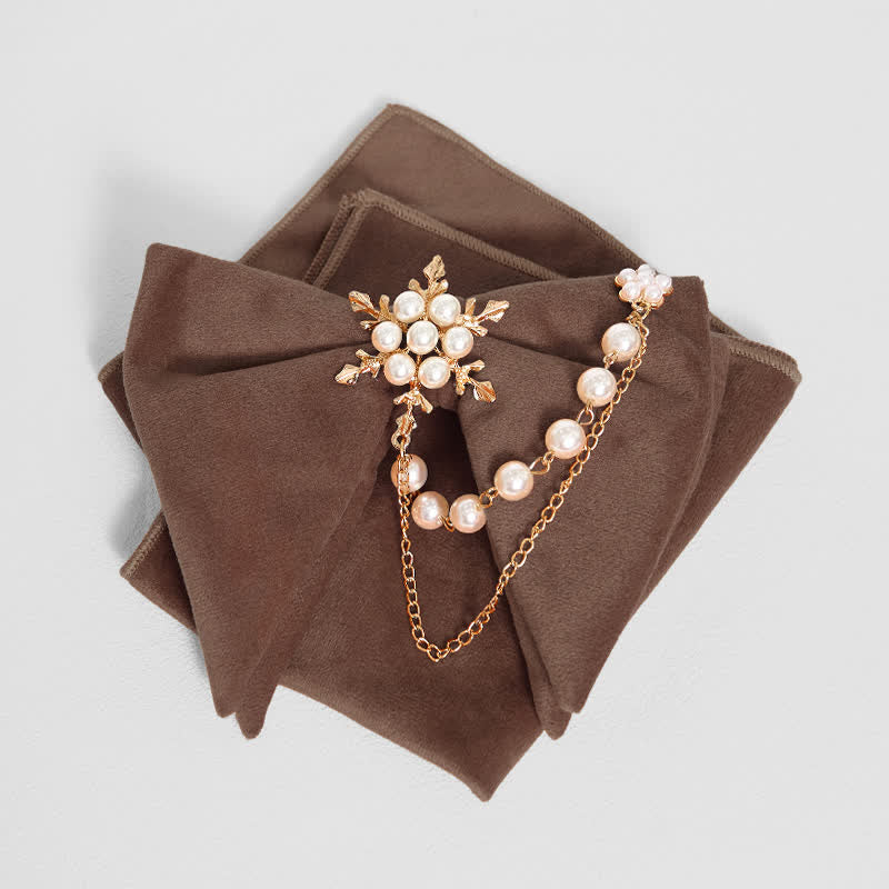 Pochette de costume en velours avec nœud papillon et chaîne de perles pour homme