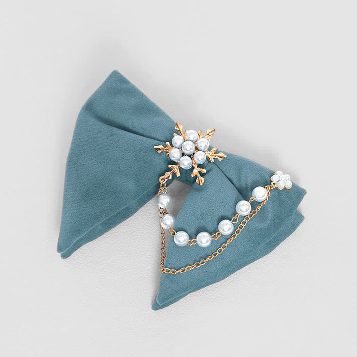 Pochette de costume en velours avec nœud papillon et chaîne de perles pour homme