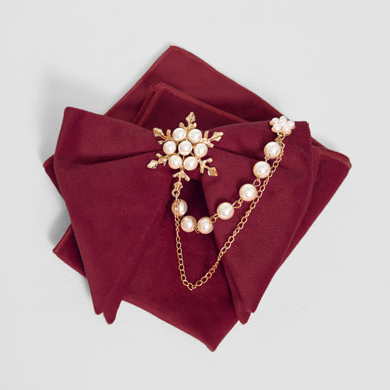 Pochette de costume en velours avec nœud papillon et chaîne de perles pour homme