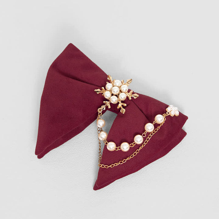 Pochette de costume en velours avec nœud papillon et chaîne de perles pour homme