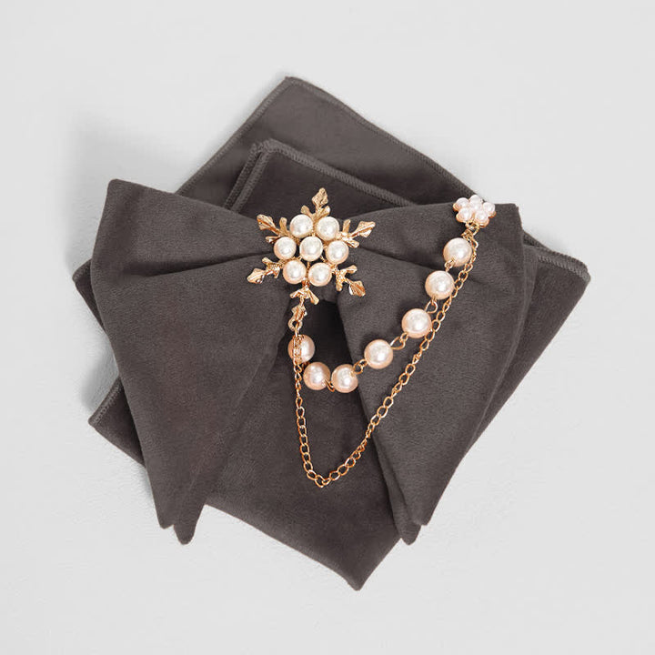 Pochette de costume en velours avec nœud papillon et chaîne de perles pour homme