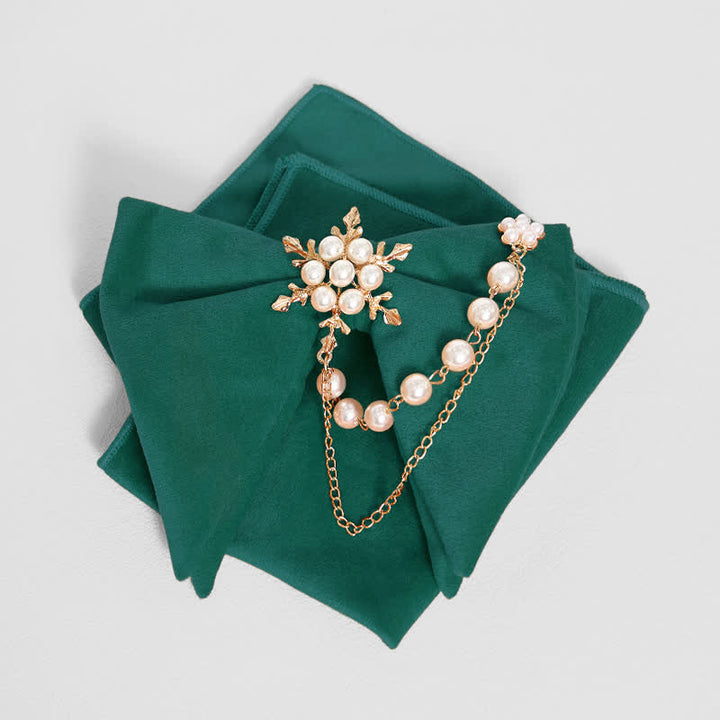 Pochette de costume en velours avec nœud papillon et chaîne de perles pour homme