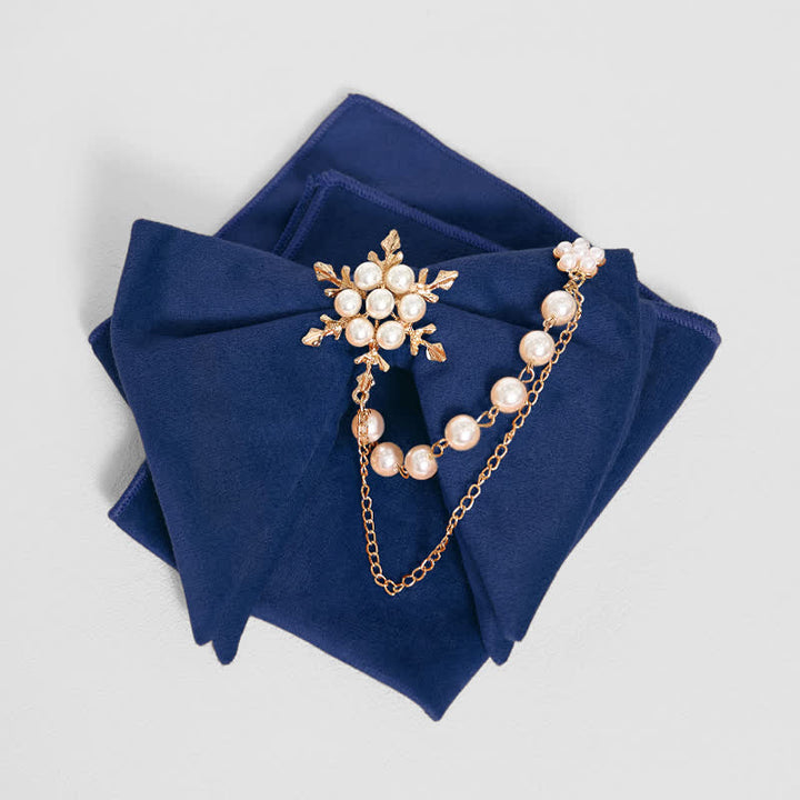 Pochette de costume en velours avec nœud papillon et chaîne de perles pour homme