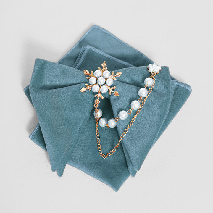 Pochette de costume en velours avec nœud papillon et chaîne de perles pour homme