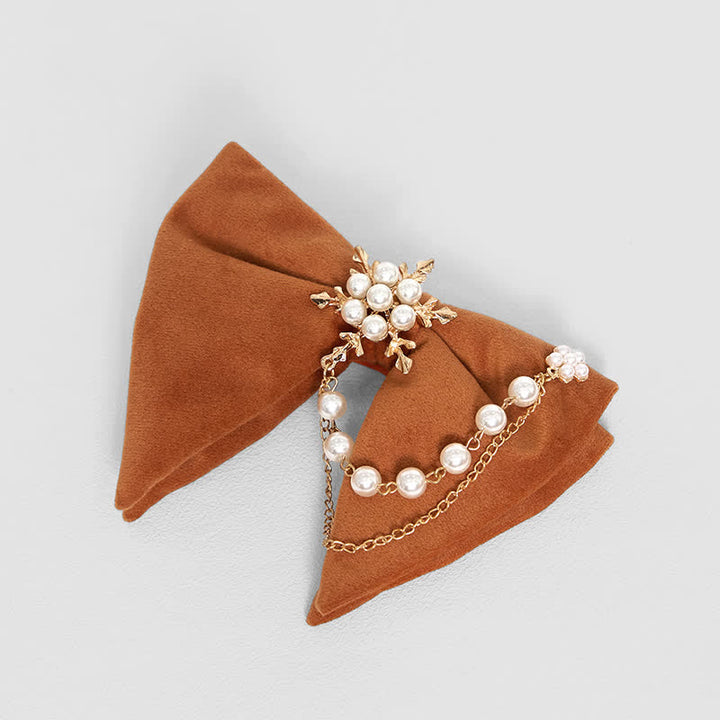 Pochette de costume en velours avec nœud papillon et chaîne de perles pour homme