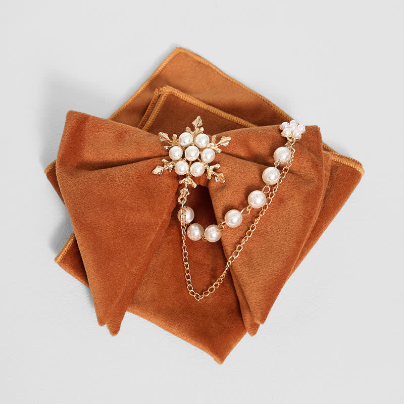 Pochette de costume en velours avec nœud papillon et chaîne de perles pour homme