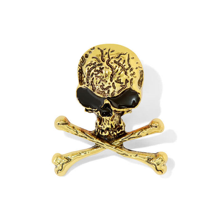 Broche décorative punk en forme de tête de mort et d'os croisés