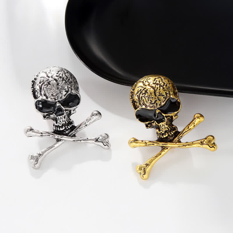 Broche décorative punk en forme de tête de mort et d'os croisés