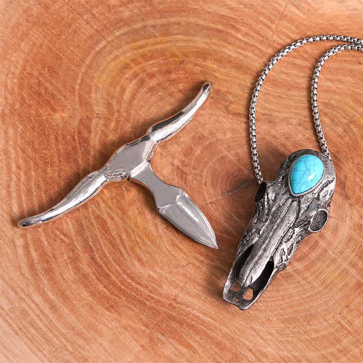Boucle de ceinture multifonction avec pendentif en forme de crâne de Longhorn turquoise
