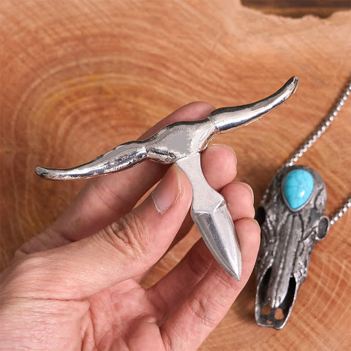 Boucle de ceinture multifonction avec pendentif en forme de crâne de Longhorn turquoise