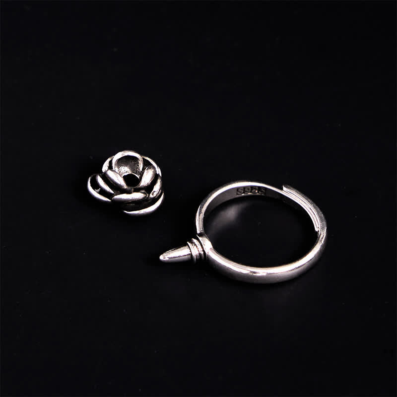 Bague d'autodéfense réglable et détachable en forme de fleur de rose torsadée - Argent - image 1