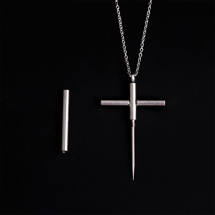 Collier pendentif croix gadget portable cure-dents Edc