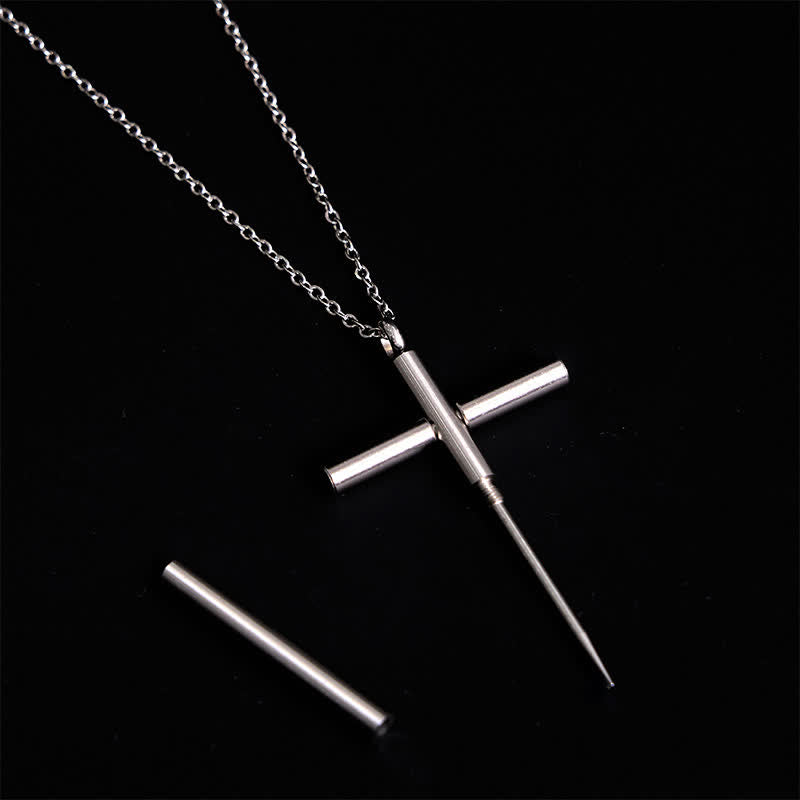 Collier pendentif croix gadget portable cure-dents Edc