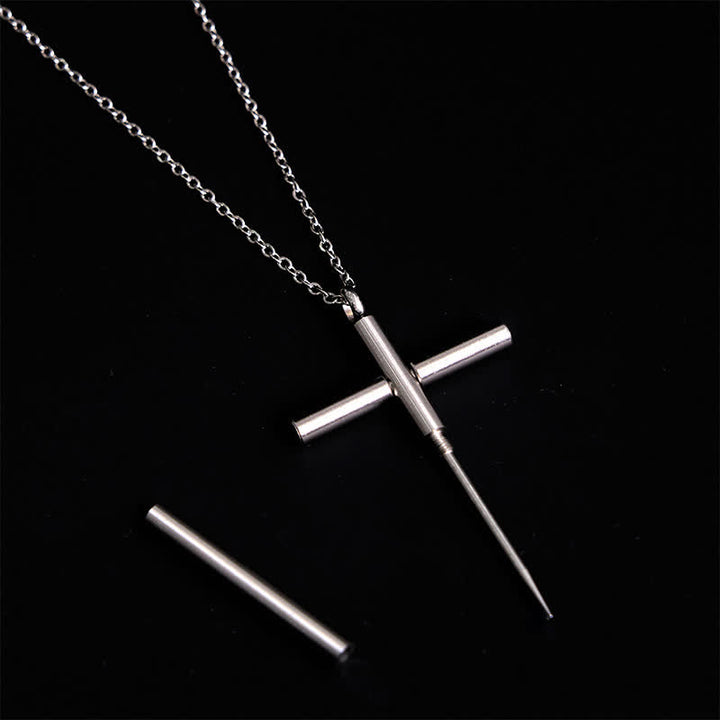 Collier pendentif croix gadget portable cure-dents Edc