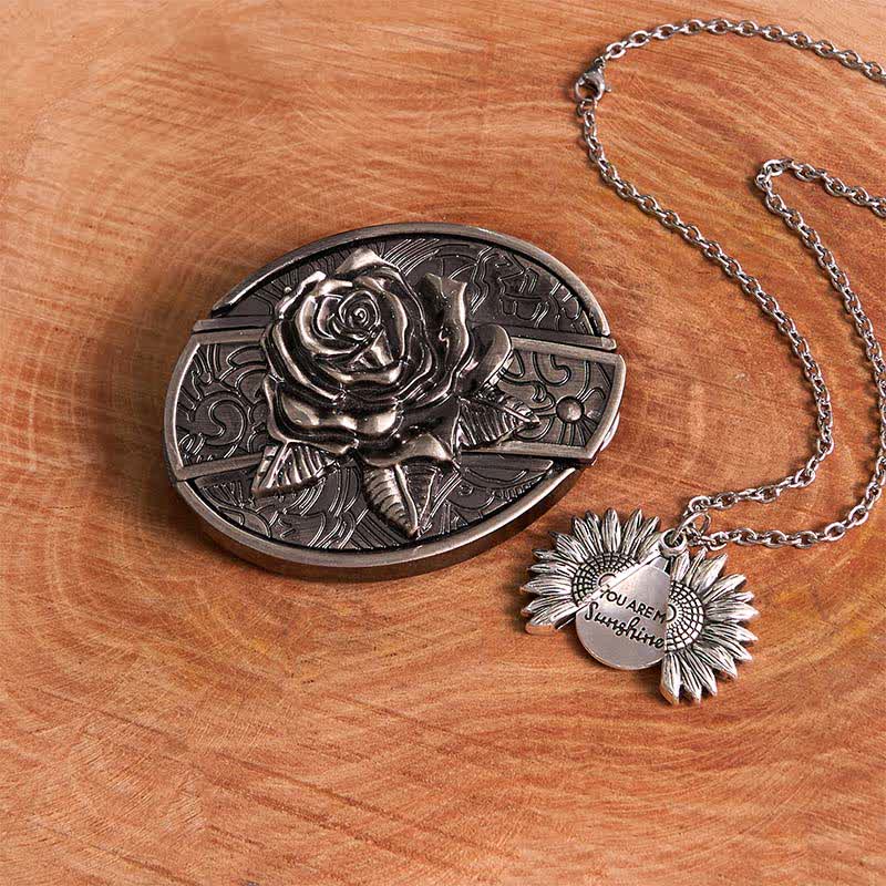Ensemble de colliers et boucles de ceinture en argent avec couteau caché et rose à faire soi-même